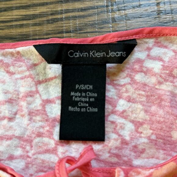 Calvin Klein Jeans Pink Tie Dye Ruched Top Women’s Small Y2K Stretch Tee - Picture 4 of 6
